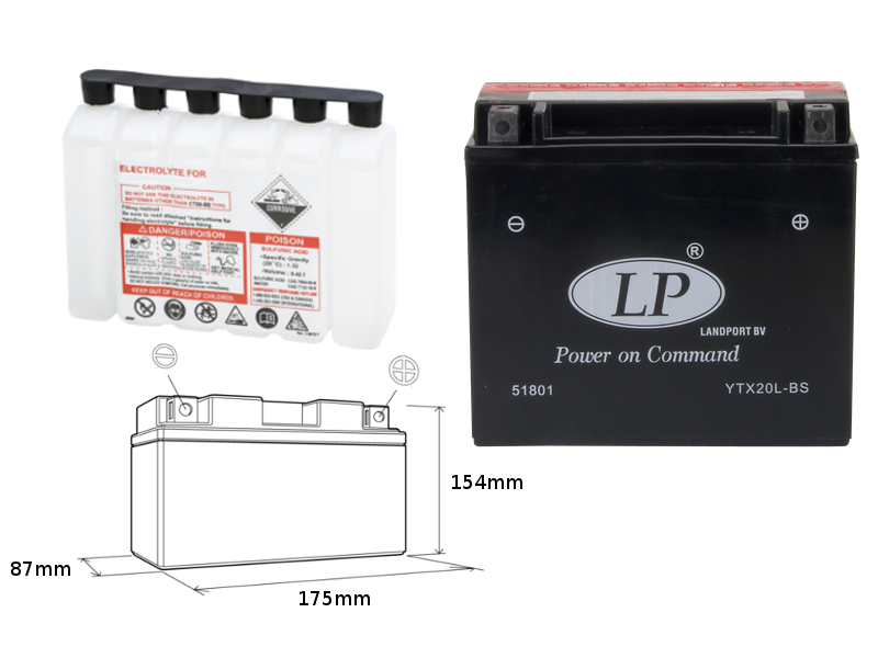 LANDPORT akumulátor YTX20L-BS (MA LTX20L-BS) 12V 18AH 175X86X154 bezúdržbový - elektrolyt zvlášť (2) UE48